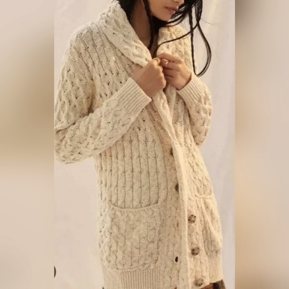 Anthropologie Pilcro textured longline cable knit cardigan (cream)